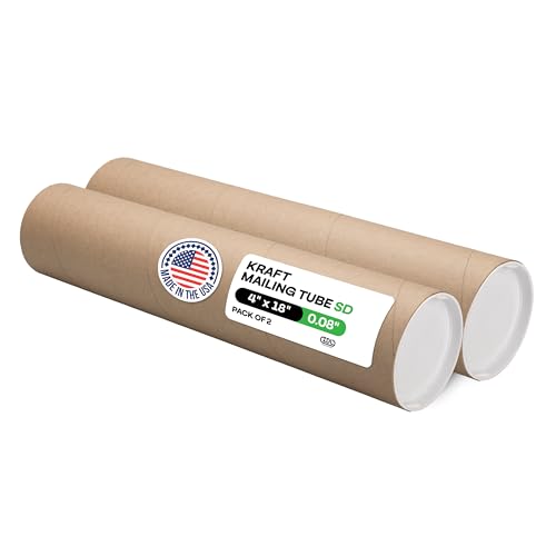 Cardboard Mailing Tubes, 4" x 18" with Plastic Caps, Pack of 2 - USA-Made USPS Approved Poster Tube for Documents & Blueprints - Reinforced Mailing Cylinders for Shipping & Storage by IDL Packaging - color: Brown, 4" x 18"