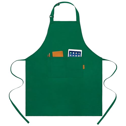 BOHARERS Green Aprons with Pockets - Restaurant Bib Apron for Work Home Kitchen Washable Chef Aprons Costume - color: C-01 Pack Green