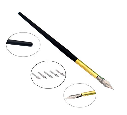 Wooden Calligraphy Dip Pen, Wood English Calligraphy Pen Copperplate Script Oblique Dip Pen Holder with 5 Different Nibs, Black - color: Black + 5Nib