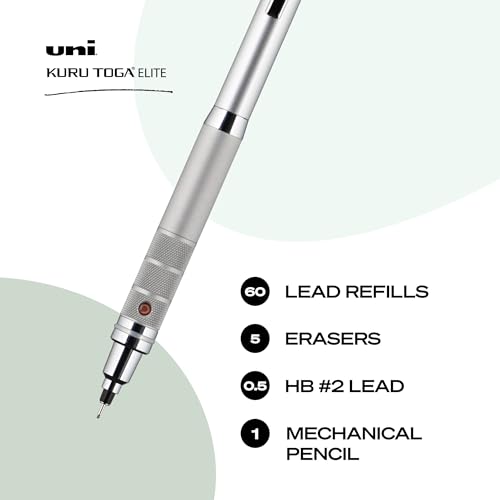 uniball Kuru Toga Elite Mechanical Pencil Starter Kit, 0.5mm, HB #2, Silver Barrel, 1 Pack - color: Silver Barrel, size: 1 Count (Pack of 1)