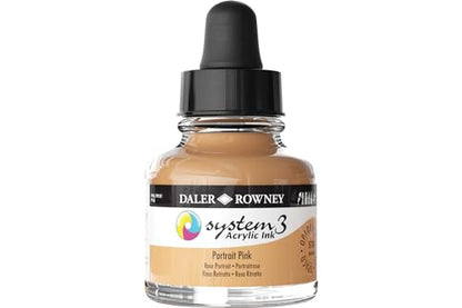 Daler-Rowney System3 Acrylic Ink Bottle Portrait Pink 29.5ml - Versatile Acrylic Ink for Artists and Students - Opaque Calligraphy Ink for Drawing Illustrating Airbrushing Dip Pen Ink and More