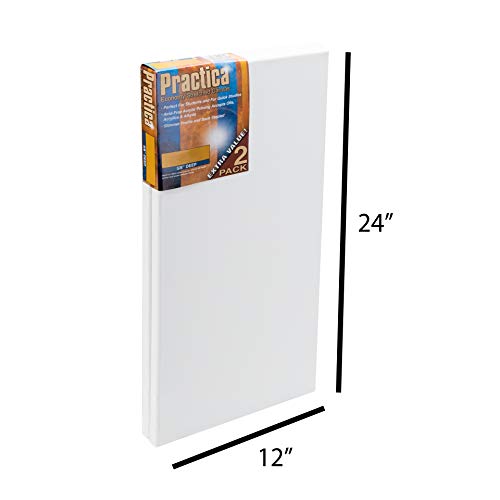 Practica Economy Stretched Cotton Canvas 20-Pack, 12x24 - Acid-Free Acrylic Primed Canvas for Acrylics, Pastels, Graphite, & More! - size: 12" x 24"
