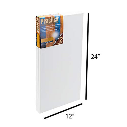 Practica Economy Stretched Cotton Canvas 20-Pack, 12x24 - Acid-Free Acrylic Primed Canvas for Acrylics, Pastels, Graphite, & More! - size: 12" x 24"