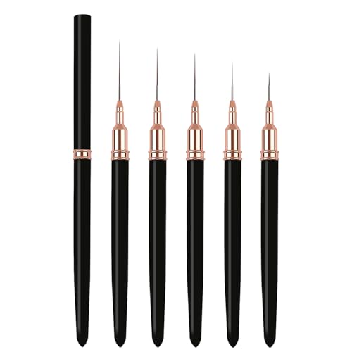 5PCS Liner Brushes for Nails, Nail Art Liner Brushes Set, 6/9/12/15/18mm Thin Detail Brush for Long Lines & Fine Drawing, UV Gel Polish Painting Nail Design Tools- Black - color: Black