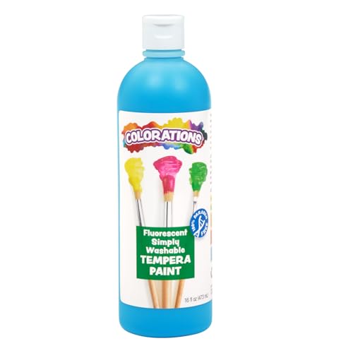 Colorations Washable Tempera Paint, 16 fl oz, Fluorescent Blue, Neon, Non Toxic, Vibrant, Bold, Bright, Kids Paint, Craft, Hobby, Fun, Art Supplies - color: Fluorescent Blue