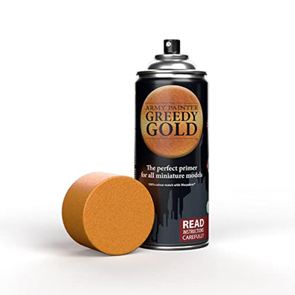 The Army Painter Colour Primer Greedy Gold, 400 mL Acrylic Spray Primer, Spray Paint for Miniature Priming Basecoat, Tabletop Roleplaying, Boardgames, and Wargames Miniature Modelling - color: Greedy Gold
