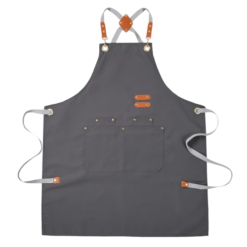 Aoomzoon Durable Kitchen Apron,Multifunctional Chef Aprons for Women & Men with Pockets for Cooking Baking & Daily Use - color: Grey