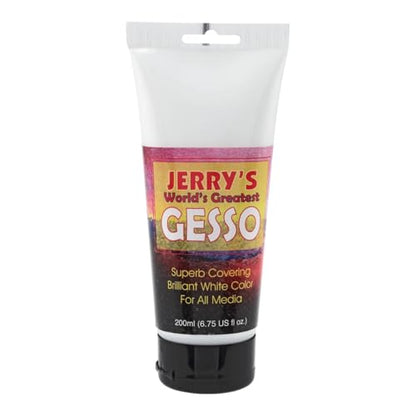 Jerry's World's Greatest Acrylic Ultra Bright White Gesso Primer - Non-Yellowing - Highly Pigmented Gesso Primer ideal for Students, Professionals, Artists - 200ml Tester Tube