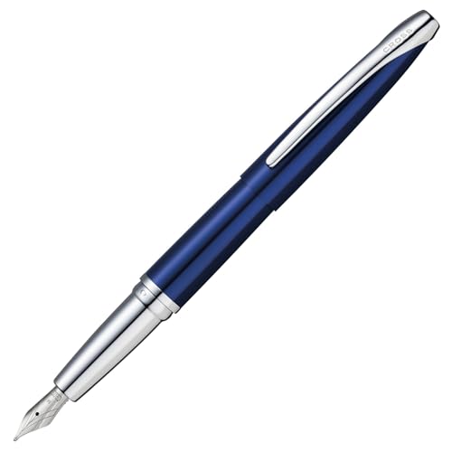 Cross ATX Translucent Blue Lacquer Stainless Steel Fine Nib Fountain Pen - Refillable Pen for Smooth Writing - Black Ink - Comfortable Grip - Long-Lasting - Professional Office Supplies - color: Translucent Blue, style: Fine Nib
