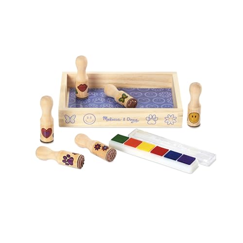 Melissa & Doug Happy Handles Wooden Stamp Set: 6 Stamps and 6-Color Stamp Pad