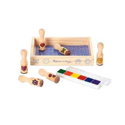 Melissa & Doug Happy Handles Wooden Stamp Set: 6 Stamps and 6-Color Stamp Pad