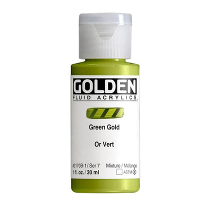 GOLDEN Fluid Acrylics, Green Gold, 1 fl. oz. Bottle, Professional Acrylic Paint, Transparent