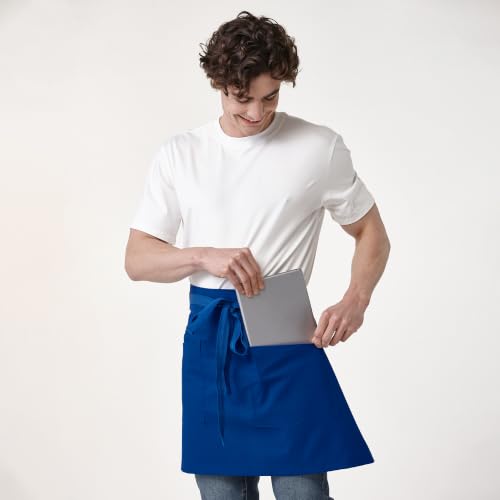 Unisex Waist Apron with Pockets Waiter Bar Half Bistro Apron 4251BY - color: Royal, size: 1 Pack