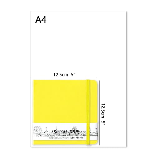 5" x 5" Hardcover Sketch Book,Small Mixed Media Sketch Pad,58 Sheets 150GSM Acid-Free Artist Drawing Paper,Travel Journal Blank Notebook for Adults Painting,Illustration,Art Supplies.Bright Yellow - color: 150gsm PU-bright yellow