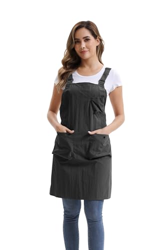 Nanxson Kitchen Apron for Women,H Style Cooking Apron with 3 Pockets | Waterproof material,pocket with buckle,adjustable waist strap,work apron for kitchen art painting gardening - color: Black