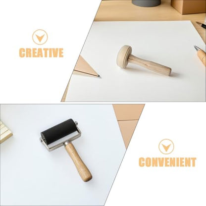 OFFSCH 5pcs Rubber and Wooden Roller Set for DIY Block Printing with Ink Rubbing Tool and Wooden Mushroom Roller, Multi-Size Crafting Stamping Accessories for Art Projects