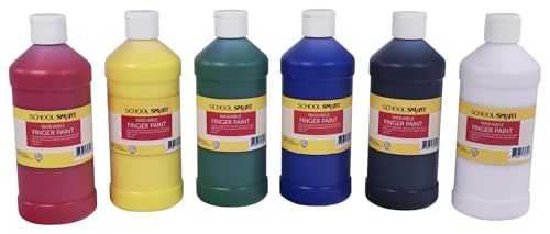 School Smart Washable Finger Paints, 16 Ounces Each, Assorted Primary Colors, Set of 6