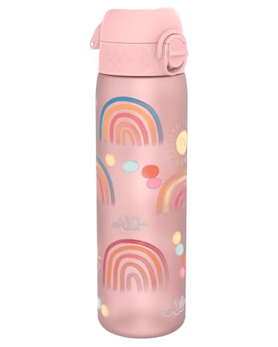 Ion8 Leak Proof Slim Water Bottle - 500ml/18oz, Pink Rainbow - BPA-Free Odor Resistant Recyclon Polymer with One-Touch Flip Lid, Carry Loop, No Straw - Dishwasher Safe, Cupholder/Backpack Friendly - color: Rainbows, size: 18oz / 500ml