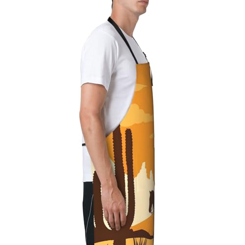 KKdskkds Tribal Boho Geometric Multi-Purpose Adjustable Waterproof Apron With Pocket For Men Women - color: Sunset Western Cowboy Silhouette in Desert