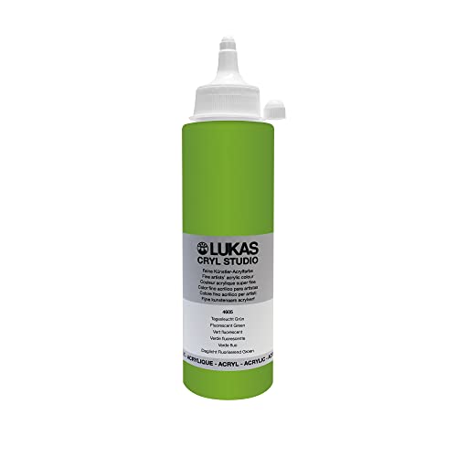 Lukas CRYL Studio Artist Acrylic Paint, Fluorescent Green, 250 ml Bottle - High Pigment Acrylic Paints for Canvas Painting, Large Scale Works - Medium-Viscosity, Water-Mixable, Fast Drying - color: Fluorescent Green, size: 250 ml Bottle