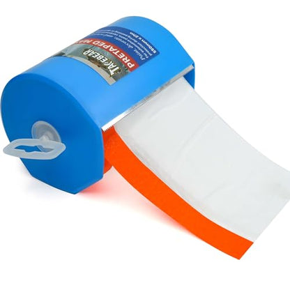 TAPEBEAR Pre-Taped Masking Film with Dispenser, 22" x 30Yards Plastic Sheeting for Painting, Tape and Drape, Painters Masking Tape Film Plastic Drop Cloths for Auto, Appliance and Furniture - size: Dispenser+550mm x 27m