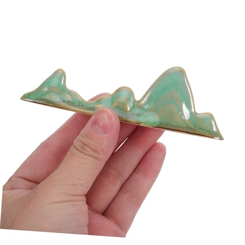Ceramic Calligraphy Brush Holder with Mountain Shape and Nonskid Base, Green Paint Brush Drying Rack for Painting and Everyday Writing, Artistic Nature-inspired Pen Rest Stand