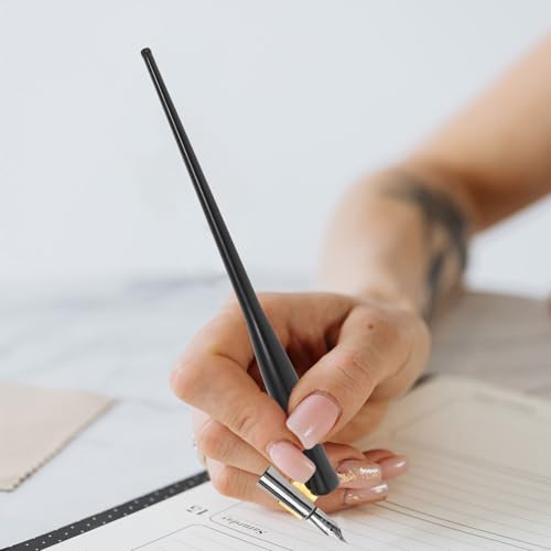 OSALADI Calligraphy Featuring Matte Removable Flange and Treatment Surface 4pcs Dip Pen Nib Holder Set with Resin Aluminum Alloy Ergonomic Oblique Nib Pen Handle for English Writing