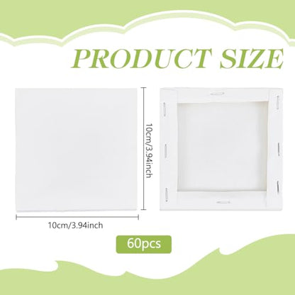 INFUNLY 60 PCS Small Canvas for Painting 4x4Inch Mini Blank Canvas Panels 10mm Thick Paint Canvases Square Painting Canvases Surface Mat for School Projects Birthday Party and Wall Decor