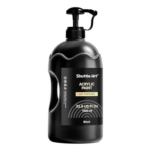 Shuttle Art Black Acrylic Paint, 33.8oz/1000ml Large Capacity Pump Bottle with Cover, High Coverage True Black, Fast Drying Non-Toxic Art Paint for Artists, Students, Kids & DIY Crafts - color: Black, size: 33.8 Fl Oz (Pack of 1)