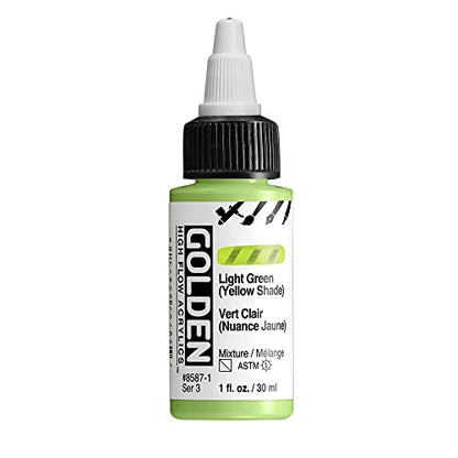 GOLDEN High Flow Acrylics, Light Green (Yellow Shade), 1 fl. oz. Bottle, Professional Acrylic Paint, Semi-Transparent