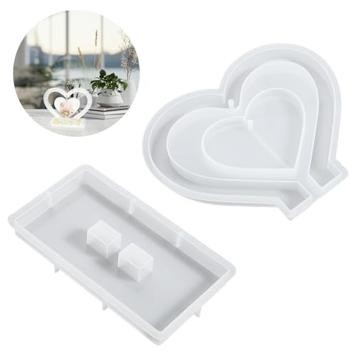 Heart Resin Mold 2 PCS Heart Shape Molds for Epoxy Resin Love Shape Silicone Molds Large 3D Picture Frame Epoxy Mold for DIY Table Home Decor Casting Art Craft Valentine Christmas Gifts