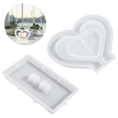 Heart Resin Mold 2 PCS Heart Shape Molds for Epoxy Resin Love Shape Silicone Molds Large 3D Picture Frame Epoxy Mold for DIY Table Home Decor Casting Art Craft Valentine Christmas Gifts