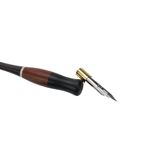 Wood Calligraphy Oblique Dip Pen Holder Set, Removable Nib Pen Handle with 5 Nibs for English Calligraphy Drawing Comic, Black - color: Black