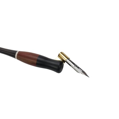 Wood Calligraphy Oblique Dip Pen Holder Set, Removable Nib Pen Handle with 5 Nibs for English Calligraphy Drawing Comic, Black - color: Black
