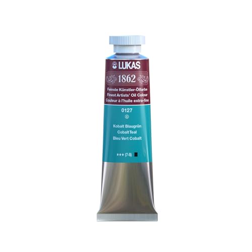 Lukas 1862 Professional German Oil Paint, Cobalt Teal 37 mL - w/Beeswax & Non-Yellowing Sunflower Oil, Short Drying Time, Smooth, Outstanding Lightfastness - color: Cobalt Teal, size: 1.25 Fl Oz (Pack of 1)