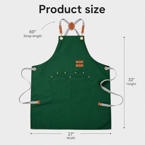 Aoomzoon Durable Kitchen Apron,Multifunctional Chef Aprons for Women & Men with Pockets for Cooking Baking & Daily Use - color: Cypress Green