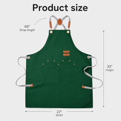 Aoomzoon Durable Kitchen Apron,Multifunctional Chef Aprons for Women & Men with Pockets for Cooking Baking & Daily Use - color: Cypress Green