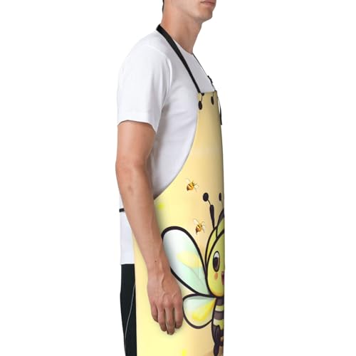 Cartoon heart sun Heavy Duty Waterproof Apron with Pockets for AdultsResistant Grilling, Gardening, Painting - color: Yellow Bee