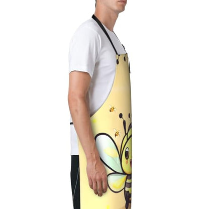 Cartoon heart sun Heavy Duty Waterproof Apron with Pockets for AdultsResistant Grilling, Gardening, Painting - color: Yellow Bee
