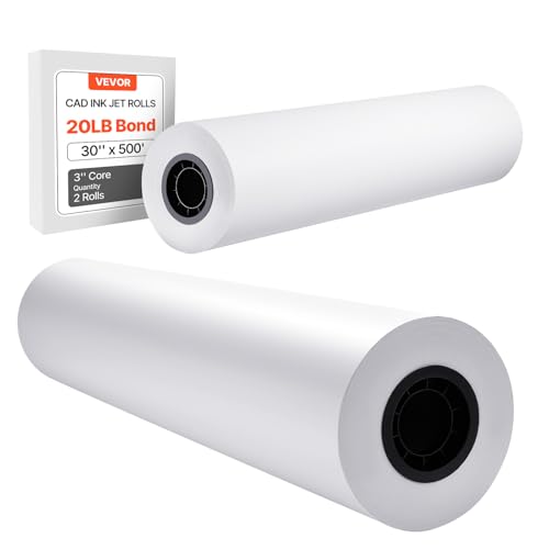 VEVOR Wide Format Paper, 30 in x 500 ft Plotter Roll, 2 Rolls CAD Bond Rolls with 3 in Core, 20 LB Bond Paper Rolls, Ideal for CAD Drawings, Engineering Plans, GIS Maps, and Architectural Designs - size: 30 in x 500 ft, style: 2 Rolls
