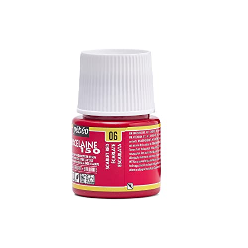Pebeo Porcelaine 150, Water-Based High-Gloss Porcelain Paint, 45 ml Bottle - Scarlet Red - color: Scarlet Red