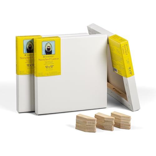 Strathmore 300 Series Gallery Stretched Canvas Pack, 12x12 inch, 3 Pack, Art Canvas for Students Professionals - size: 12x12 inch, style: Gallery Profile