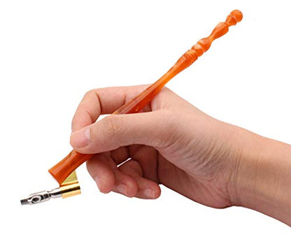 XIAOYU Calligraphy Oblique Nib Pen Holder, English Calligraphy Pen Nib Holder, Resin Dip Pen Handle Nib Holder with 5 Flat Nibs, Brown - color: Brown