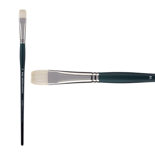 Creative Mark Imperial Professional Chungking Hog Bristle Brush - Bright # 10, Handmade Long Handle Oil Paint Brushes for Artists, Nickel-Plated Brass Ferrules, Stiff Yet Soft Natural Bristles - size: #10