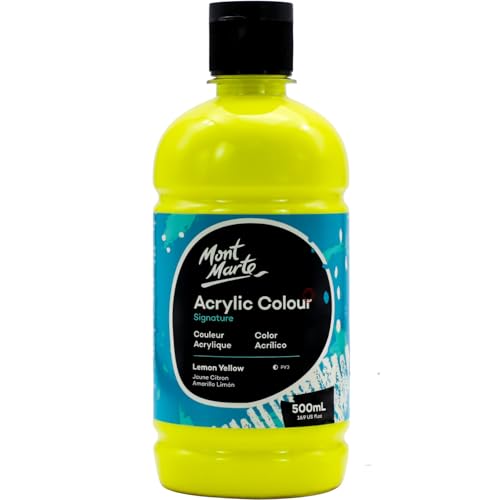Mont Marte Signature Lemon Yellow Acrylic Paint, 16.9oz (500ml), Semi-Matte Finish, Suitable for Canvas, Wood, Fabric, Leather, Cardboard, Paper, MDF and Crafts - color: Lemon Yellow, size: 16.9 Fl Oz (Pack of 1)