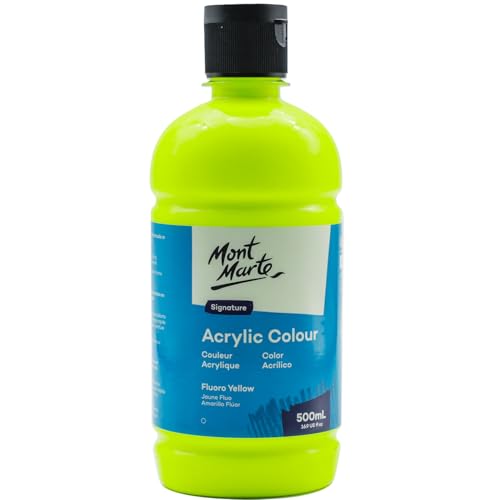 Mont Marte Signature Fluoro Yellow Acrylic Paint, 16.9oz (500ml), Semi-Matte Finish, 12 Colors, Suitable for Canvas, Wood, Fabric, Leather, Cardboard, Paper, MDF and Crafts - color: Fluoro Yellow, size: 16.9 Fl Oz (Pack of 1)