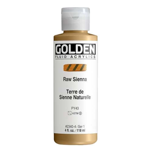 GOLDEN Fluid Acrylics, Raw Sienna, 4 fl. oz. Bottle, Professional Acrylic Paint, Semi-Transparent