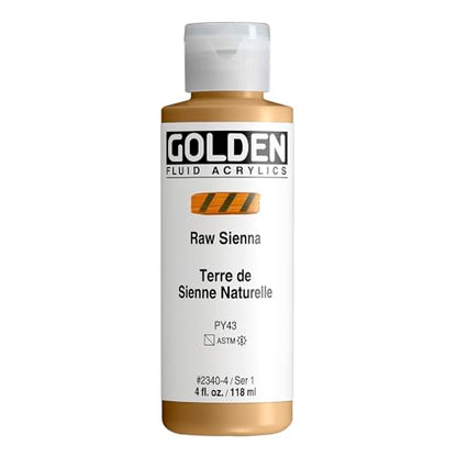 GOLDEN Fluid Acrylics, Raw Sienna, 4 fl. oz. Bottle, Professional Acrylic Paint, Semi-Transparent