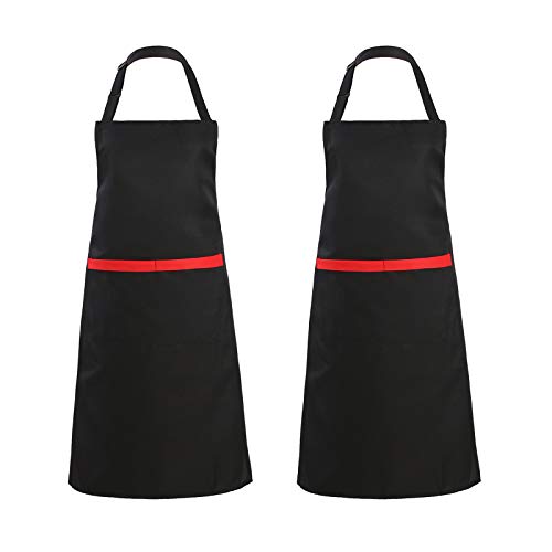 Tosewever 2 Pack Adjustable Bib Apron with 2 Pockets, Waterdrop Resistant Cooking Kitchen Aprons for Women Men Chef Couple BBQ Painting (Black, 2) - color: Black