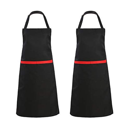 Tosewever 2 Pack Adjustable Bib Apron with 2 Pockets, Waterdrop Resistant Cooking Kitchen Aprons for Women Men Chef Couple BBQ Painting (Black, 2) - color: Black